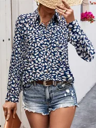 Women Print Blouses New Spring Fashion Turn-down Collar Button Long Sleeve Office Casual Top Shirt Femlae Holiday Tops Shirts