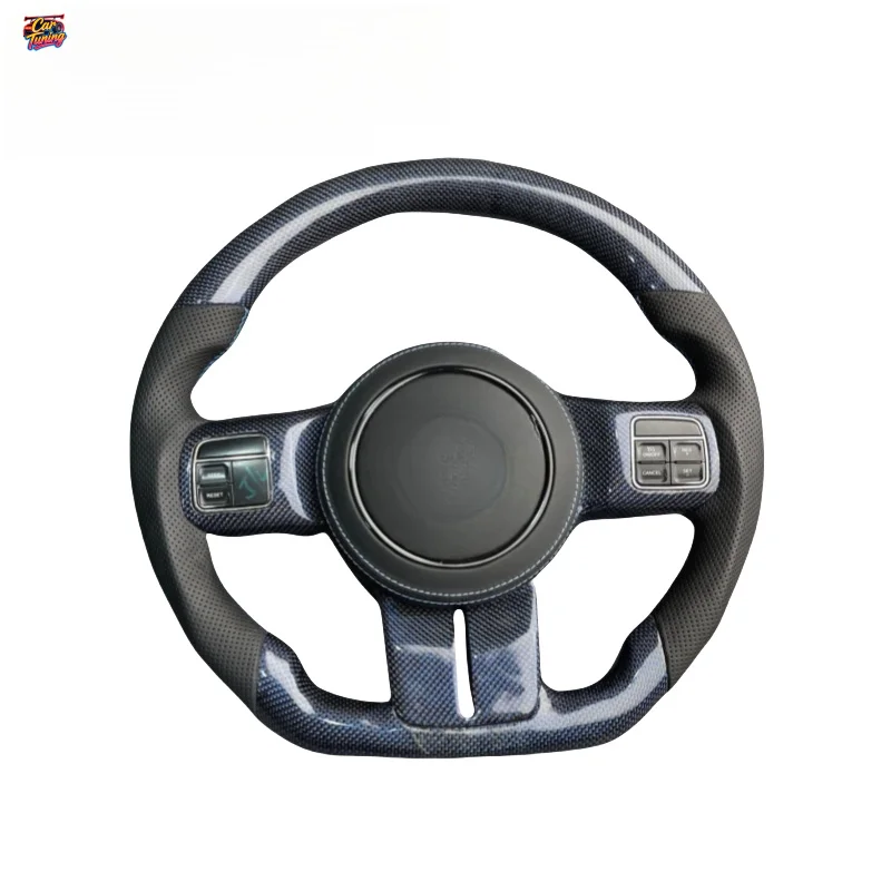 for Jeep Wrangler Gladiator JK JL Big Cut Compass Commander Racing Leather Carbon Fiber Flat Bottom Steering Wheel Modification