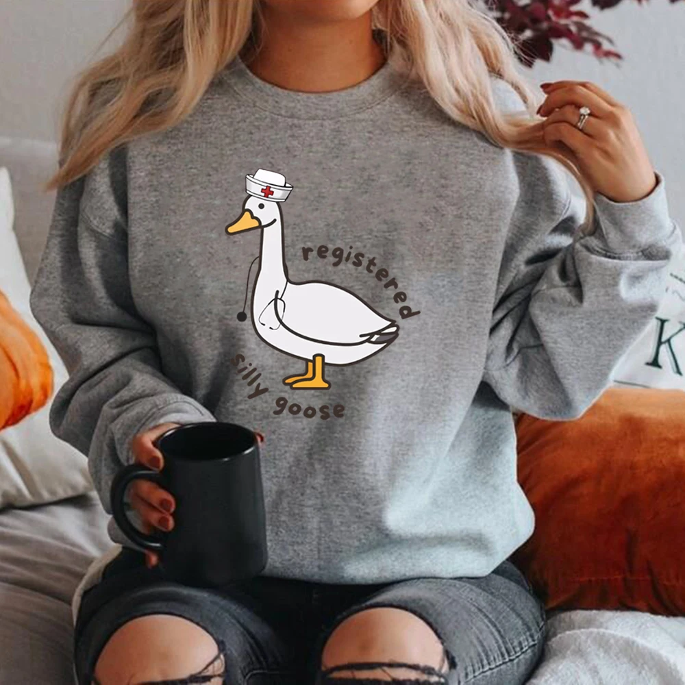 Registered Silly Goose Sweatshirt Funny Goose Hoodie Women's Long Sleeve Crewneck Sweatshirts Graphic Hoodies Nurse Day Gift