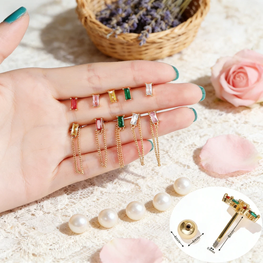 

1Pc High Quality Trendy Tassel Chain Micro-inlaid Colorful Zircon Luxury Temperament Body Piercing Ear Bone Studs Jewelry Gift