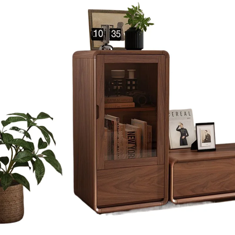 All solid wood sideboard living room home new combination floor-to-ceiling walnut color small apartment TV sideboard wholesale