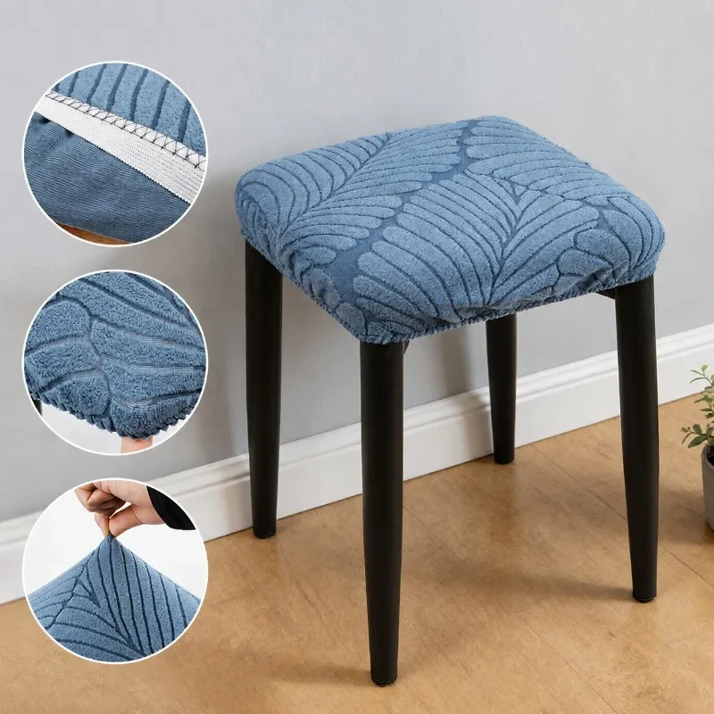 Stretchable Square Stool Cover Maple Pattern Dustproof Wear Resistant Protective Slipcover for Vanity Dining Chair Universal Fit