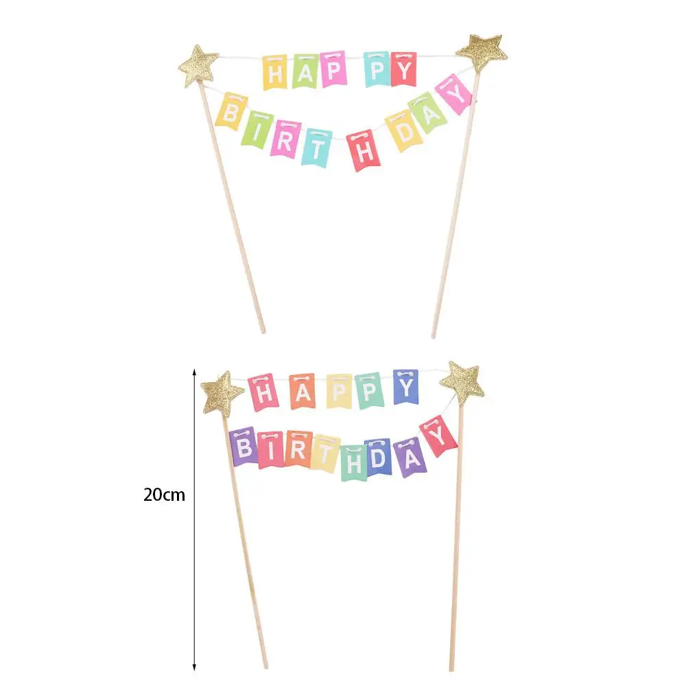 

Cake Pull Flower Colorful Cake Topper Cute Handmade Cake Banner Star DIY Happy Birthday Cake Decor Birthday Party Supplies