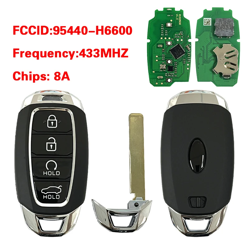 

CN020517 Запасной смарт-ключ с 4 кнопками, 433 МГц, чип 8A, FCC NYOSYEC4FOB1608, PN 95440-H6600 для Hyundai Accent 2020-2022