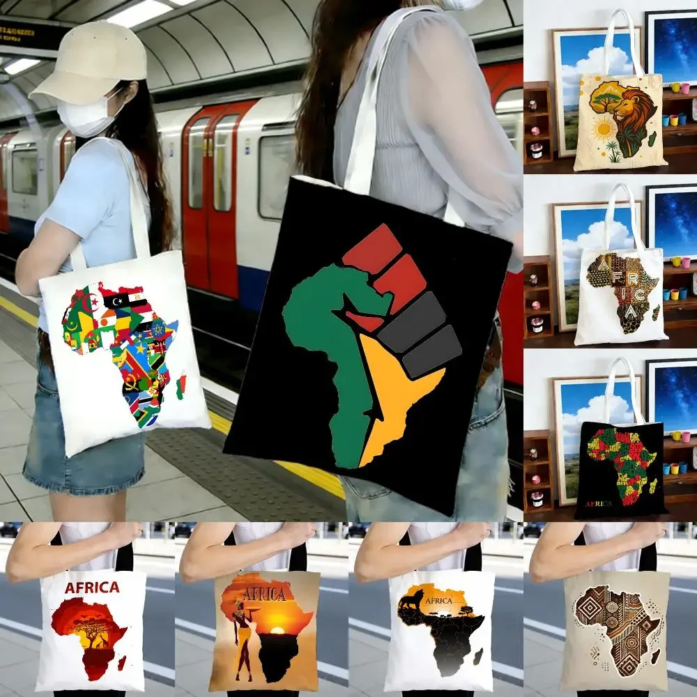 geography graphic M-Map Of Africa Storage Bags Printed Series Shoulder Bag Portable Daily Lightweight Tote Bag