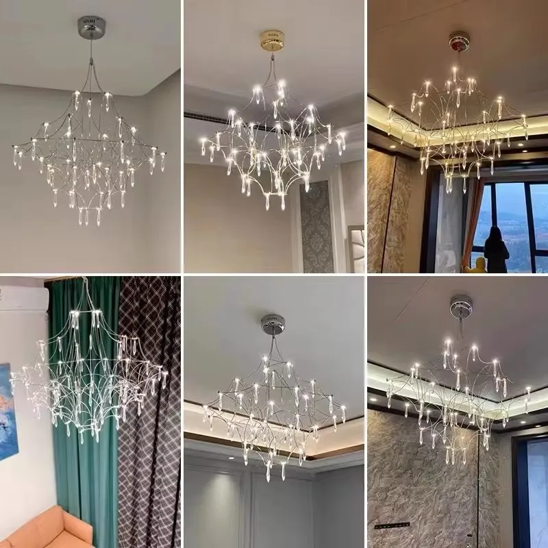 Lámpara de cristal de lujo Lámpara de estrella de lujo Lámpara colgante de luciérnaga Lámpara LED moderna para sala de estar Sala Villa Iluminación creativa de diseño