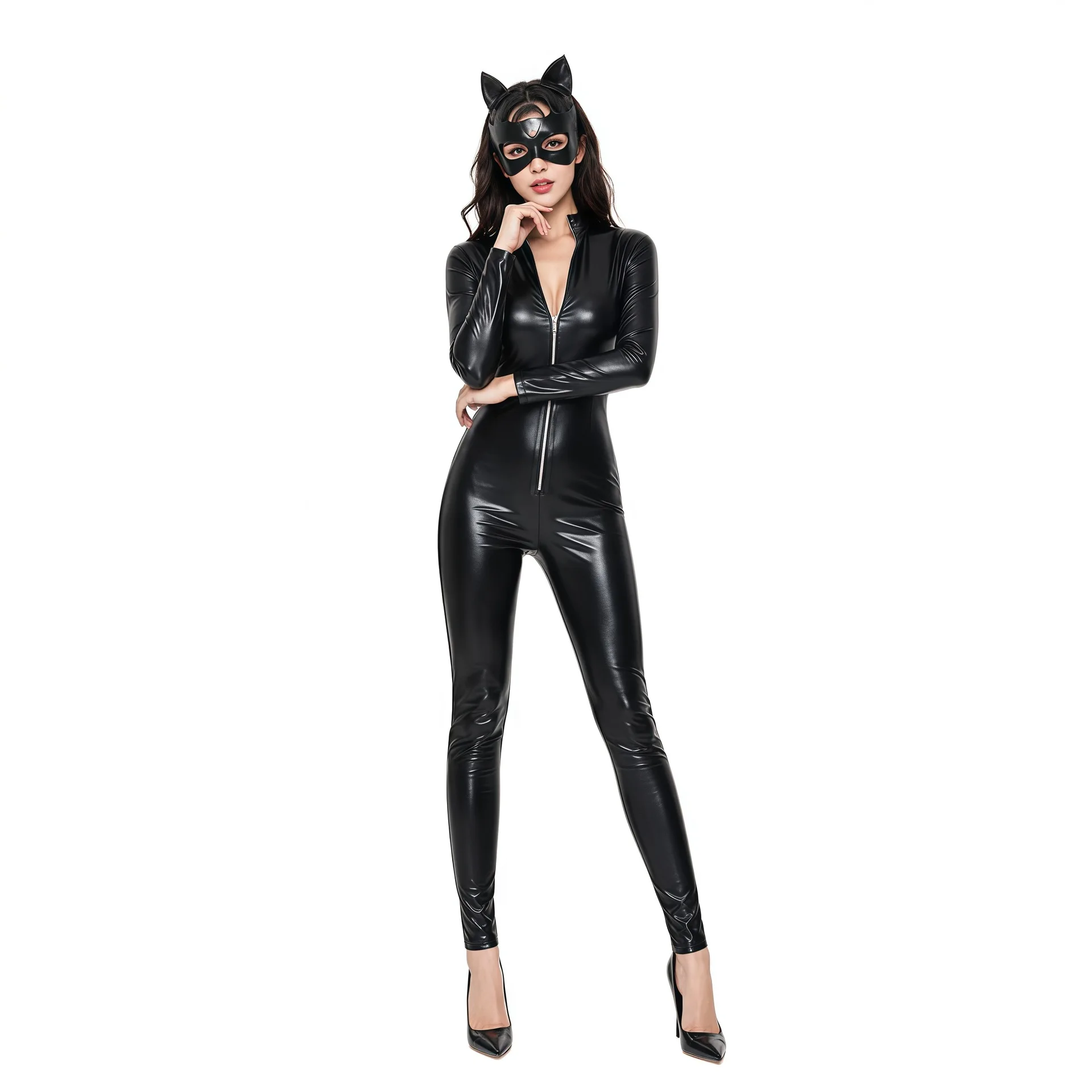 Halloween Dark Cat Lady Tight Suit One-piece Costume Cat Ears Mask Simulation Role-playing Costume