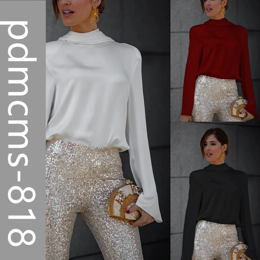 

2025 новая европейская и американская весенне-летняя атласная рубашка с шарфом и длинными рукавами INS, повседневный свободный многоцветный женский топ