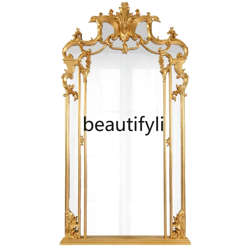 

French luxury dressing mirror golden cloakroom floor-to-ceiling changing mirror clothing store home accessories H