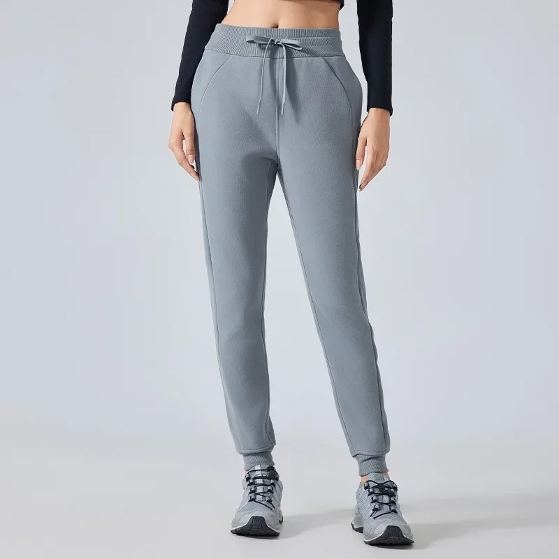 Calça de cintura alta com limão para mulheres, roupas de ioga, exercícios fitness, jogger de algodão, outono e inverno