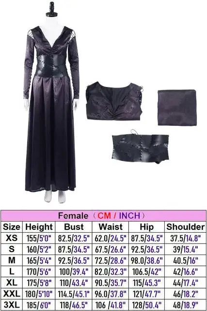 Bellatrix Film Lestrange Cosplay Kostuum Zwarte Jurk Volwassen Vrouwen Meisjes Fantasie Outfits Halloween Carnaval Feest Vermomming Pak