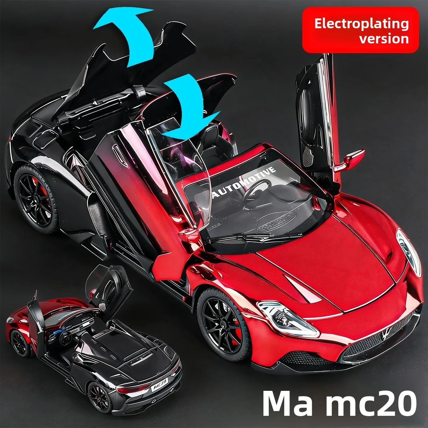 

Модель спортивного автомобиля MC20 из сплава, масштаб 1:24, со светом, звуком и функцией отката назад | Электролитически покрытая литая модель для подарков на Рождество или день рождения