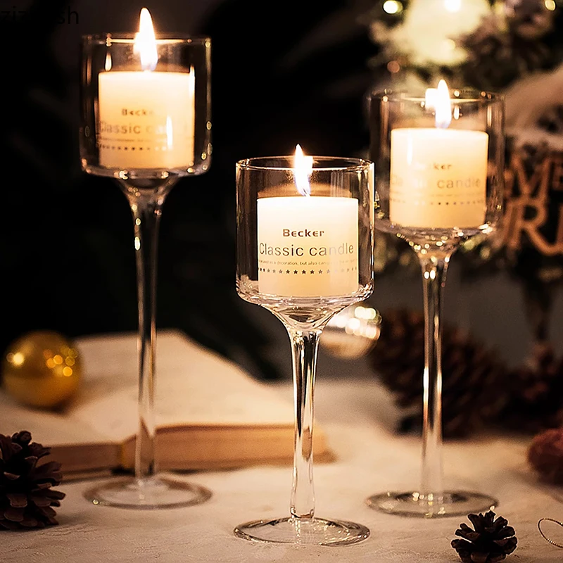 High Footed Glass Candle Holder Transparent Candle Cup Candles Container Desktop Candlestick Decor