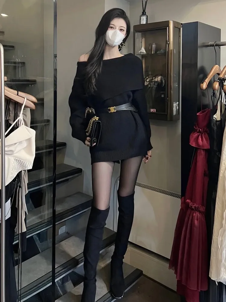 

Женский модный трикотажный топ больших размеров с длинным рукавом, свободного кроя, на одно плечо, осенне-зимняя новинка, средней длины, повседневный