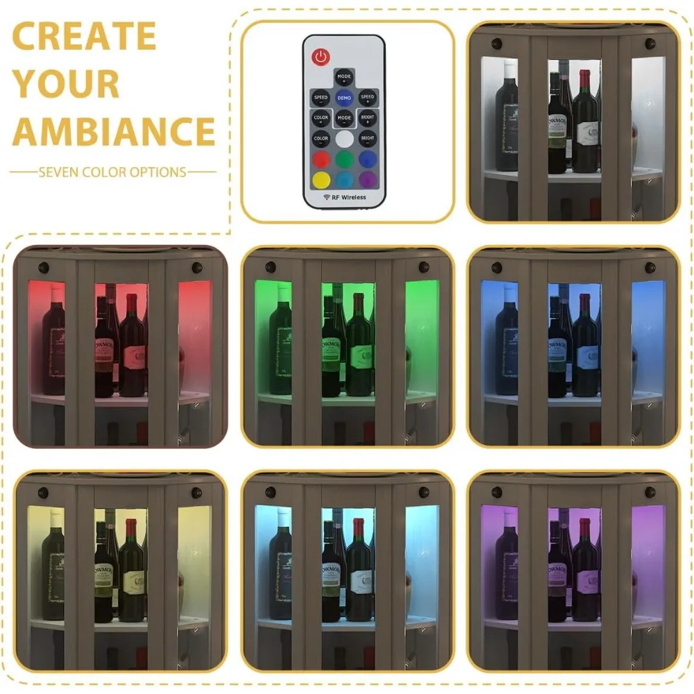 ตู้ไวน์มุมพร้อมบานกระจกแบบล็อคได้และไฟ LED, ชั้นวางเหล้า 4 ชั้น, บาร์บ้านสไตล์โมเดิร์นฟาร์มเฮาส์สำหรับห้องครัว/ห้องรับประทานอาหาร