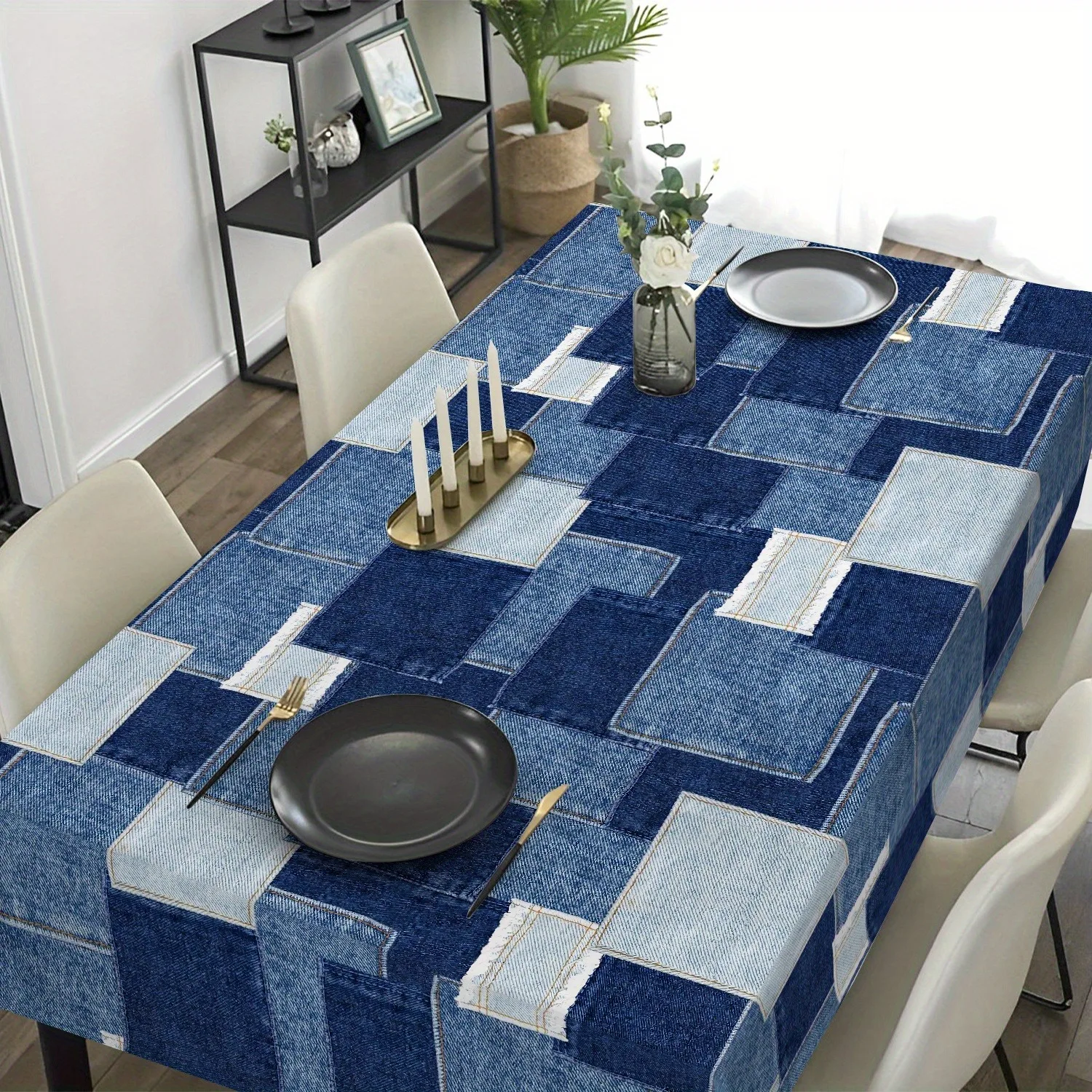 One imitation denim print tablecloth - various sizes - washable rectangular decorative tablecloth