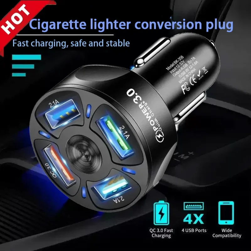 Autoladegerät, schnelles Aufladen, 4-in-1-Konvertierungsstecker für Zigarettenanzünder, multifunktionales, universelles Super-Flash-Ladegerät, Zubehör