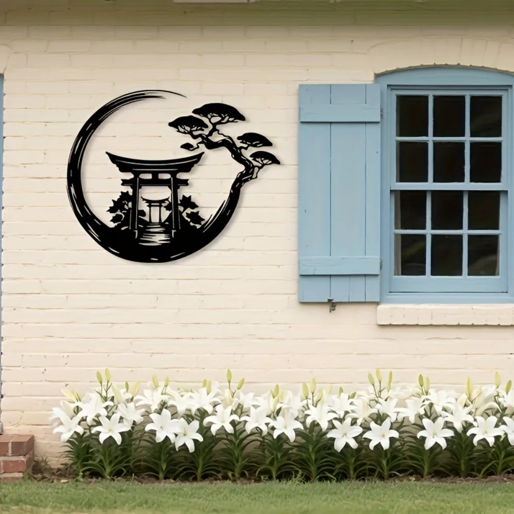 Iron Gate Lantern Tree Metal Art Zen Temple Courtyard Decor Salt Water Resistant Outdoor Fence Residence Homeowner Gift Ornament