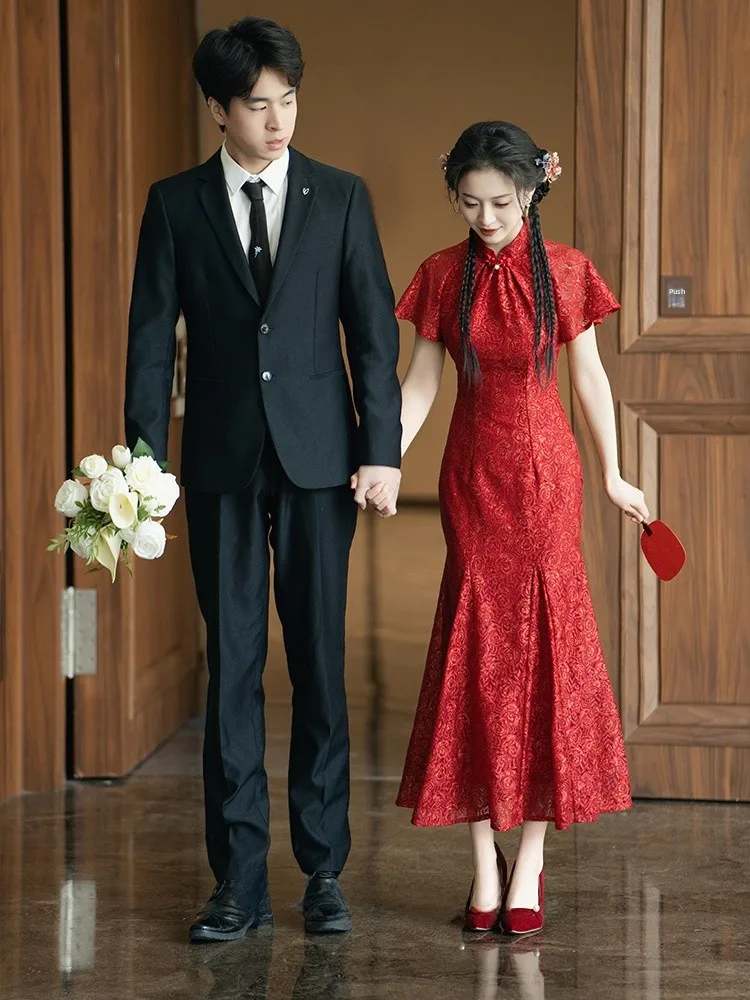 Red Wedding Dress  Engagement Return Home Ceremony Qingshu Xufeng New Chinese Style High-End Sensation Bridal Gown