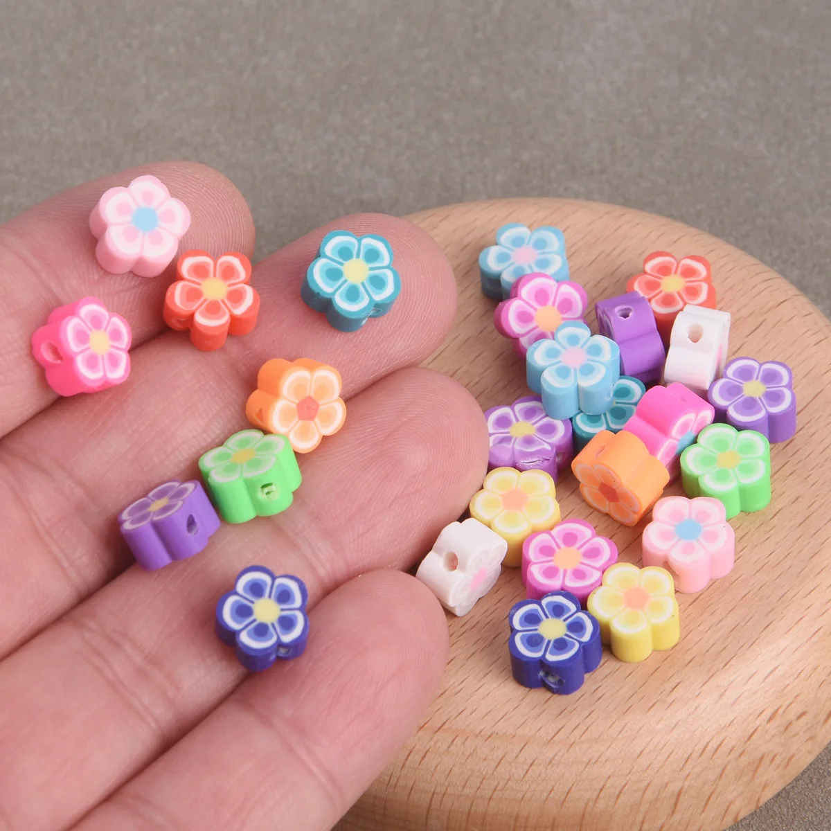 50pcs Flower Slice Chips 10mm Mixed Colors Polymer Clay Loose Beads For Jewelry Making DIY Crafts Findings