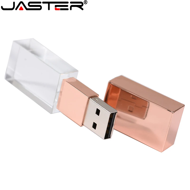 Unidad Flash USB de cristal, Pendrive de 128GB, caja negra, 64GB, regalo creativo, oro rosa, 32GB, disco U de Metal blanco