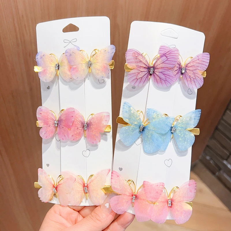 6 Stuks Kleurrijke Vlinder Haarspelden Voor Vrouwen Meisje Lieve Barrette Kant Pony Clip Haar Ornament Hoofddeksels Mode Haaraccessoires