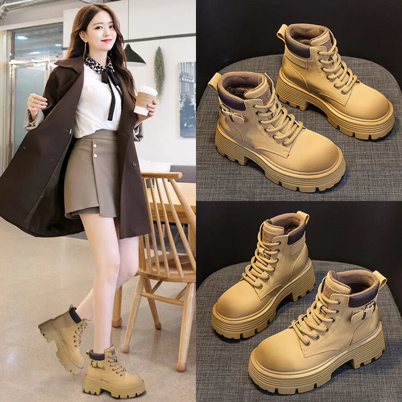 

Retro Motorcycle Boots Women's Short Calf Leather Surface Workwear Boots British Style Versatile Women's Boots