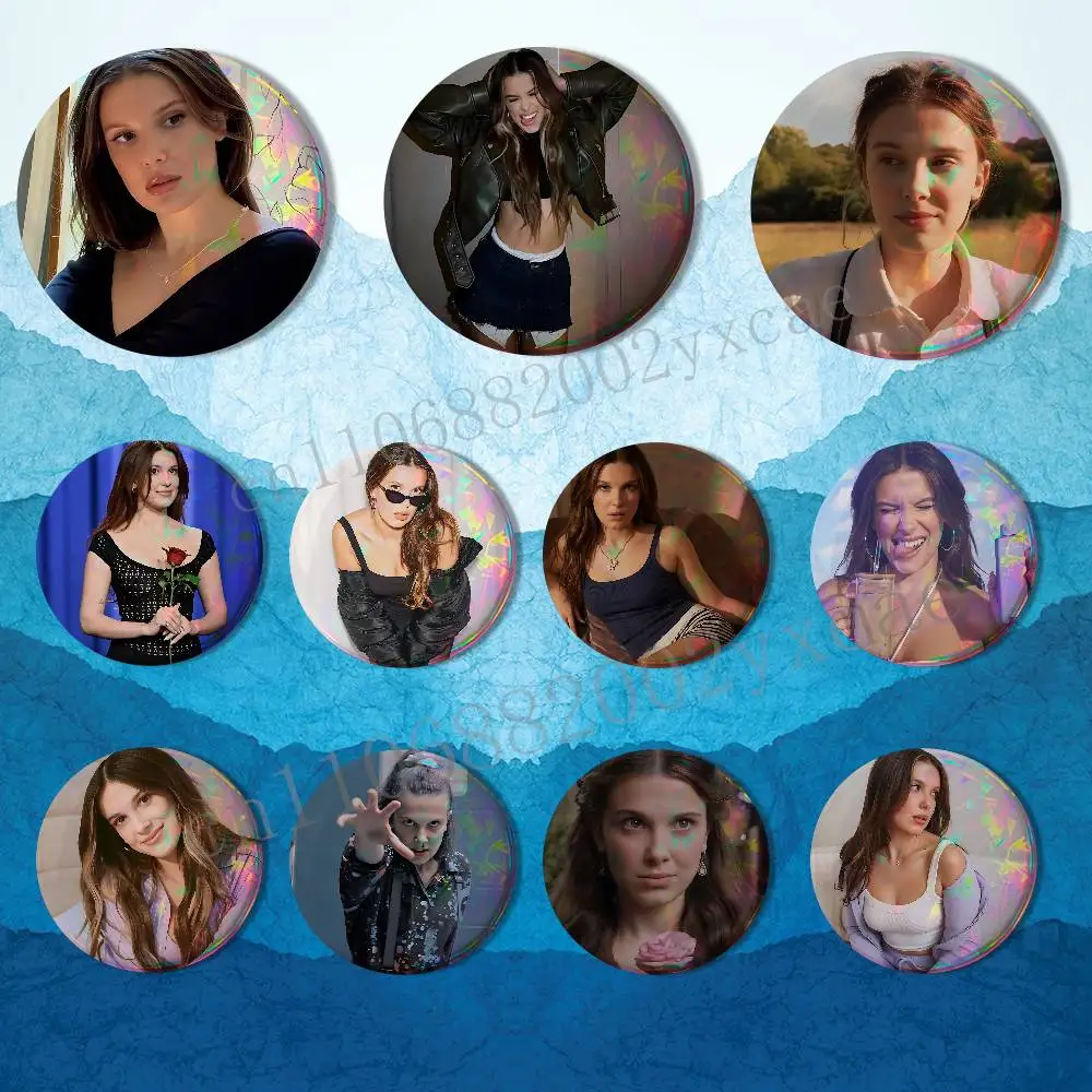 

North Star Millie Bobby Brown HD Print 58mm 44mm Lapel Pins Pretty Derby Round Display Brooches Brooch Badges