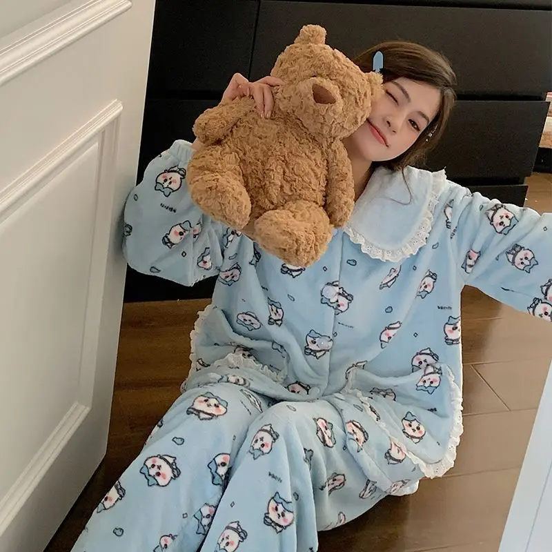 Kawaii Chiikawa المرأة بيجامة أنيمي الكرتون بيجامة مجموعات القطن طالب ملابس خاصة الحبيب لطيف فتاة مريحة ملابس المنزل الدافئة