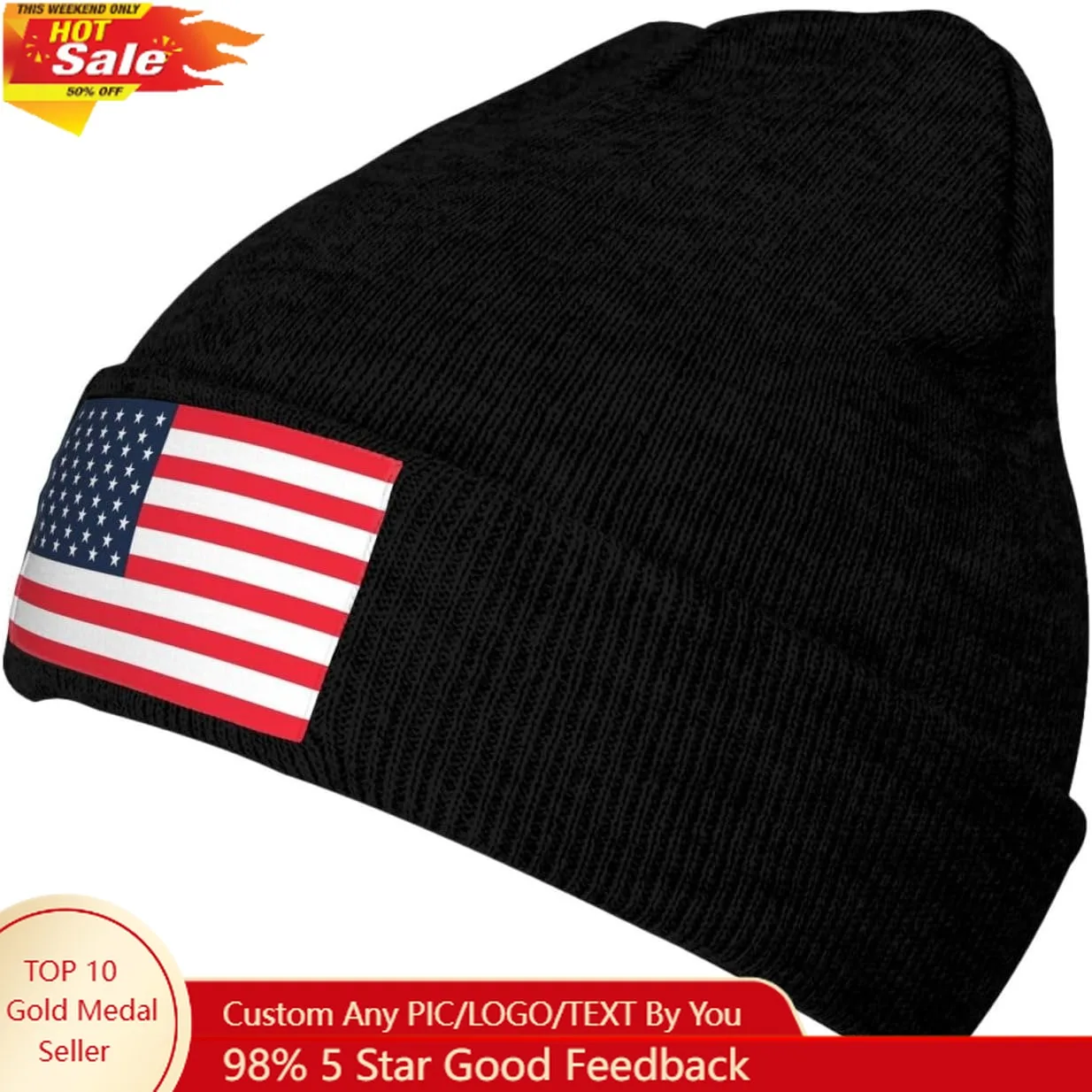 

Cute Flag Beanie Hat for Men Women Slouchy Winter Knit Beanie Hat Skull Caps Soft Ski Hat Unisex
