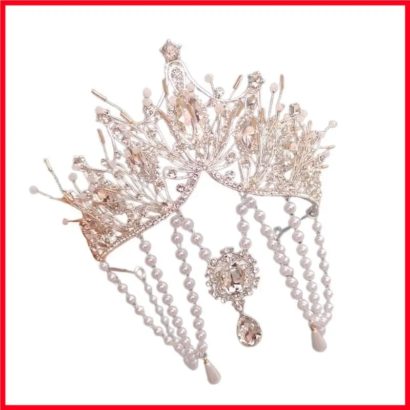 

F3MF Stylish Tassels Crowns Luxurious Madonnas Headpiece Angel Goddesses Heawear for Women Wedding Photoshoot