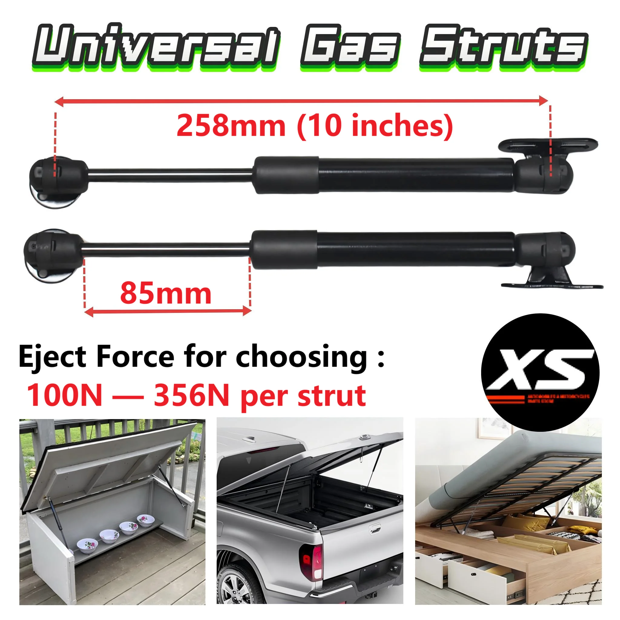 

2PCS 10Inches 100N-356N Gas Strut With Mounting Brackets For DIY Project Lift Supports Storage Box Tonneau Cover Kitchen Cabinet