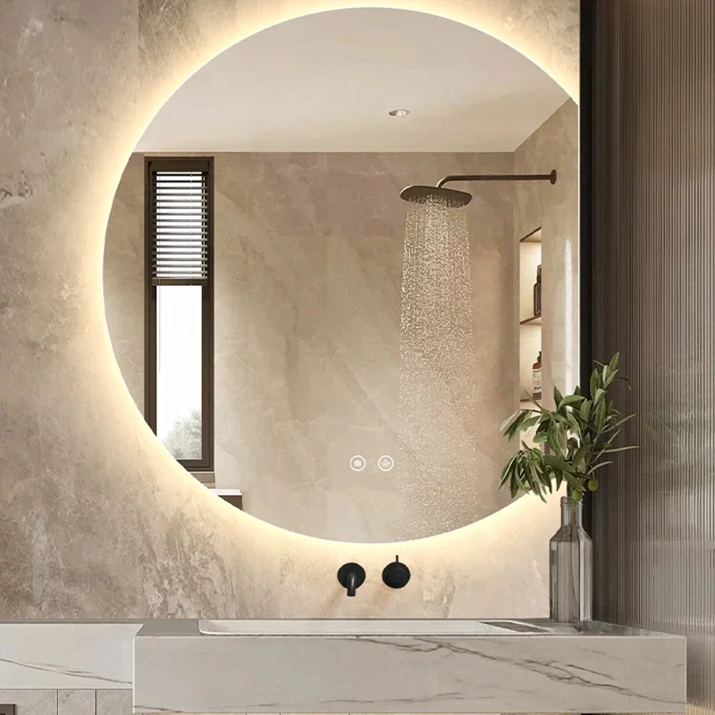 Modern Smart Bath Mirrors Semicircular Bathroom Wall Mirror with Light Home Furniture Washbasin Defogging HD LED Bathroom Mirror