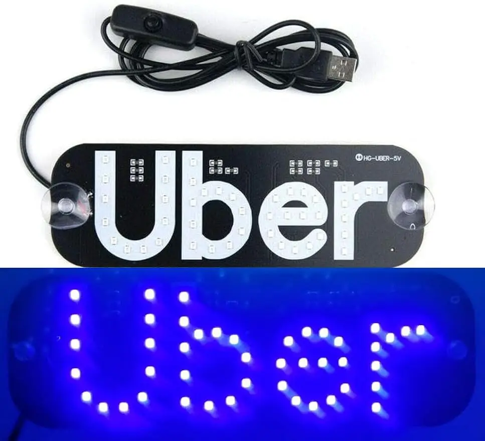 Car LED Light Sign with USB Interface, Blue Light Switch for Easy Nighttime Passenger Location, with Suction Cups for Window