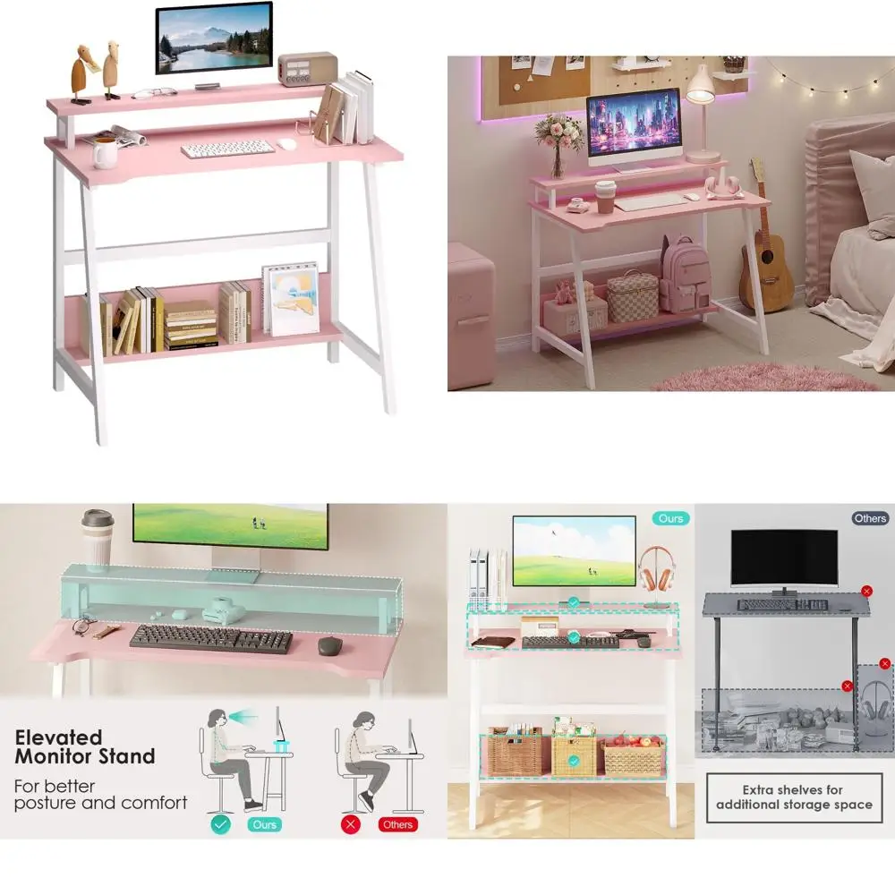 

Компактный стол для хранения вещей для домашнего офиса, 31,5 Компактный компьютерный стол с подставкой для монитора и книжной полкой для небольших помещений