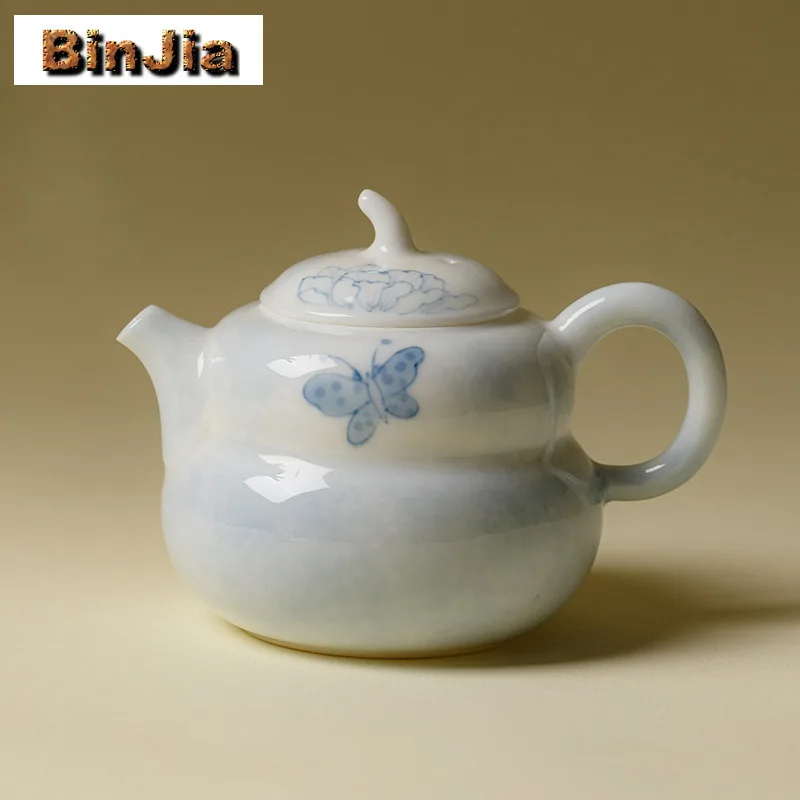

110ml Hand-painted Butterfly Love Flower Gourd Teapot Ancient Tea Infuser Pot Tea Maker Kettle With Ball Hole Drinkware Supplies