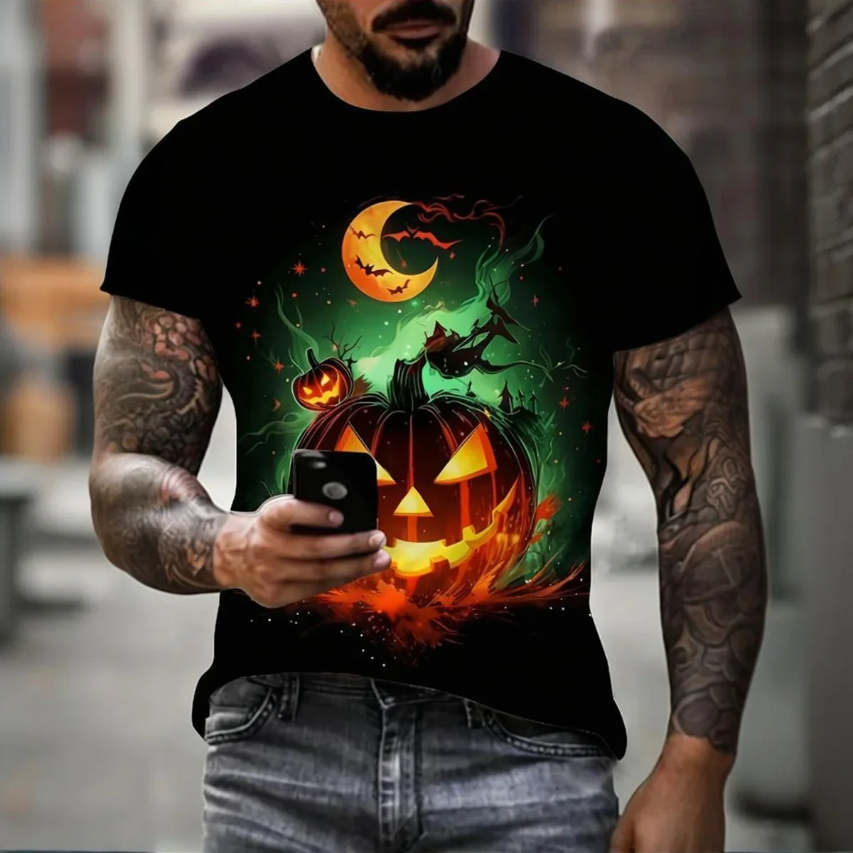 

3D printed Halloween retro summer short sleeved T-shirt loose casual summer top fashionable and comfortable clothing
