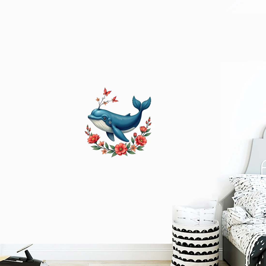 Three Ratels Flower Whale Cartoon Wall Stickers for Children's Bedroom Decoration Waterproof Car Stickers