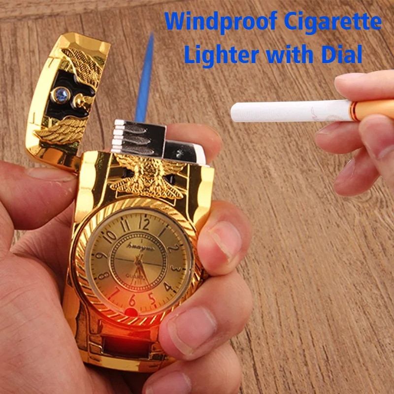 

Blue Flame Cigar Ignifier Metal Windproof Inflatable Lighter with Colorful Light Watch Cigarettes Lighters & Smoking Accessories
