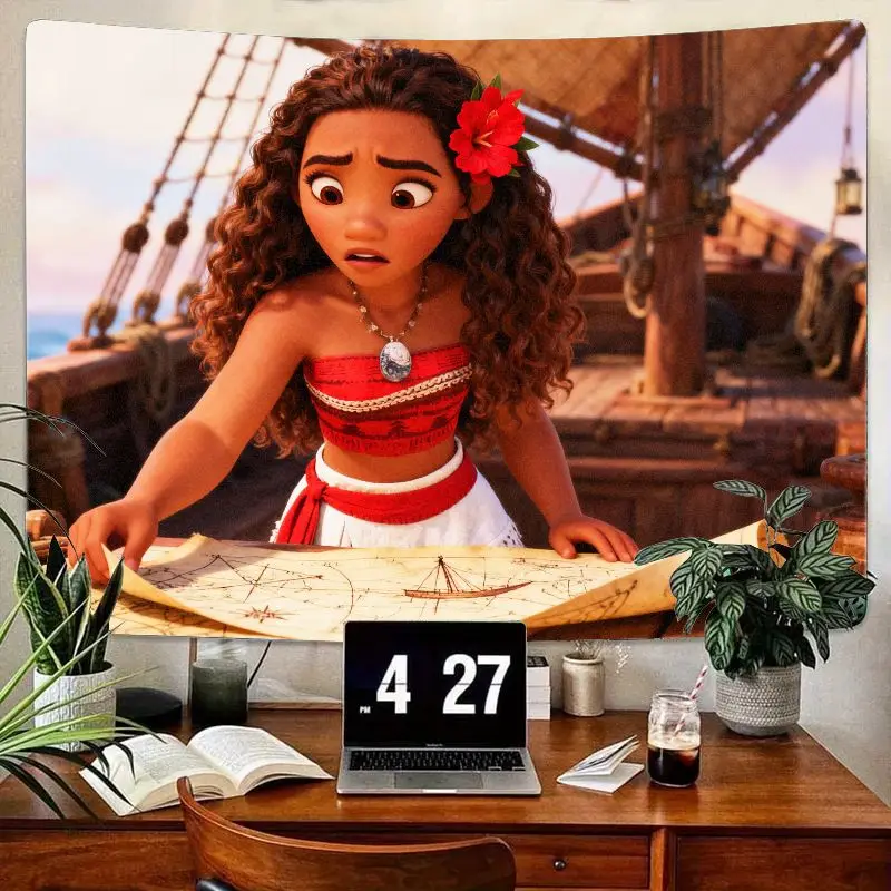 

1 шт., гобелен с картой принцессы Диснея Моаны, настенное искусство с изображением океанских приключений, полиэстеровый декор комнаты для детей, спальни, гостиной, подарок