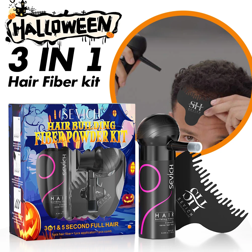 3pcs Hair Fibers Set for Halloween Gifts Keratin Hair Building Powder Spray Applicator Hairline Optimizer Kit Hair Loss Product