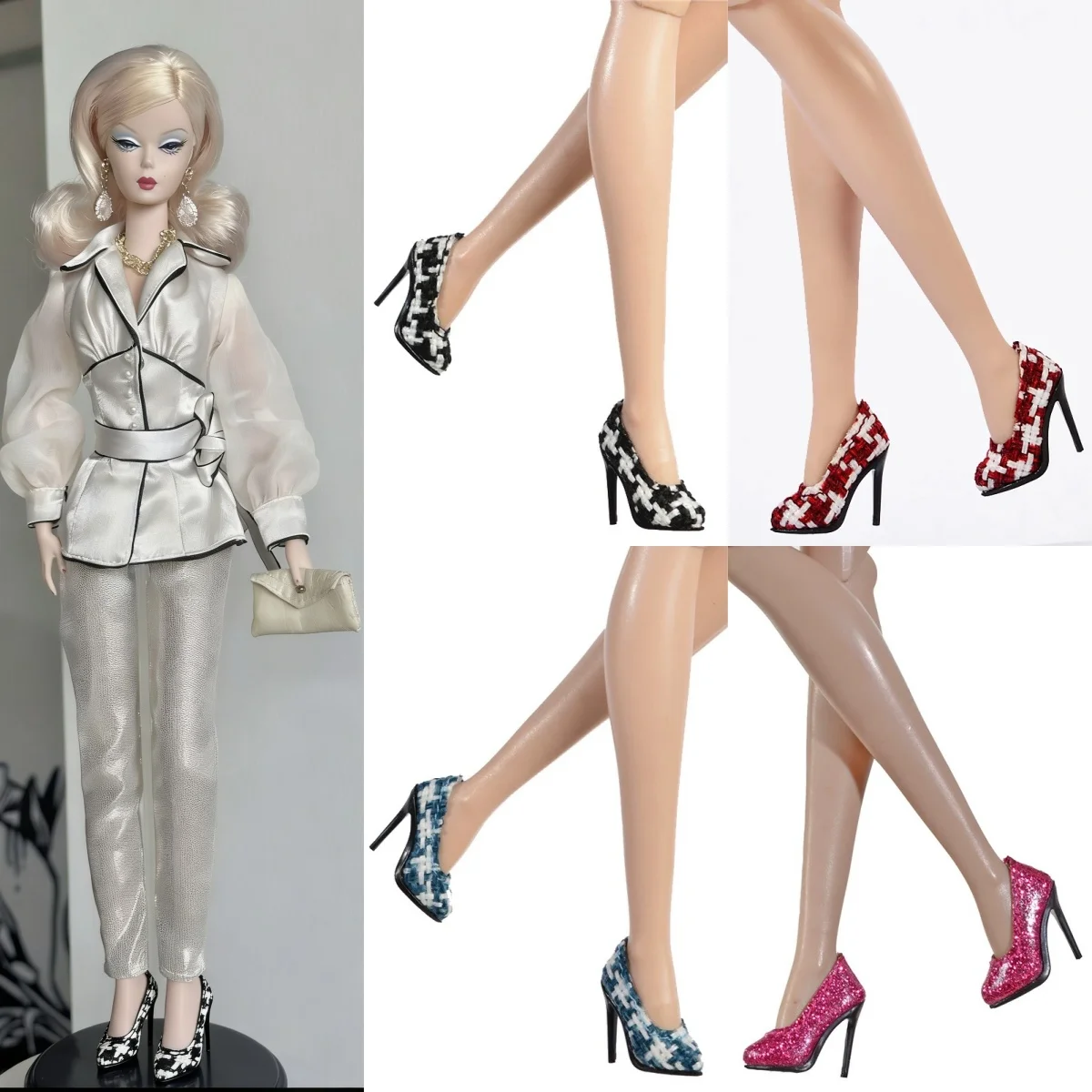 

Doll Shoes Parts 1/6 Supermodel Doll Small Fragrant Style High Heels Fashion Sparkling High Heels For FR2 Nu.face Babi Xianxian