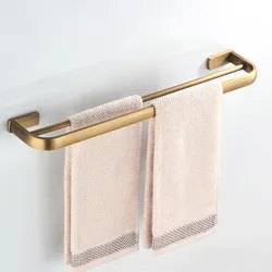 Double pole Towel Hanger Wall Mounted Towel Rack Bathroom Brass Gold Towel Bar Rail accessories Retro design Shelf
