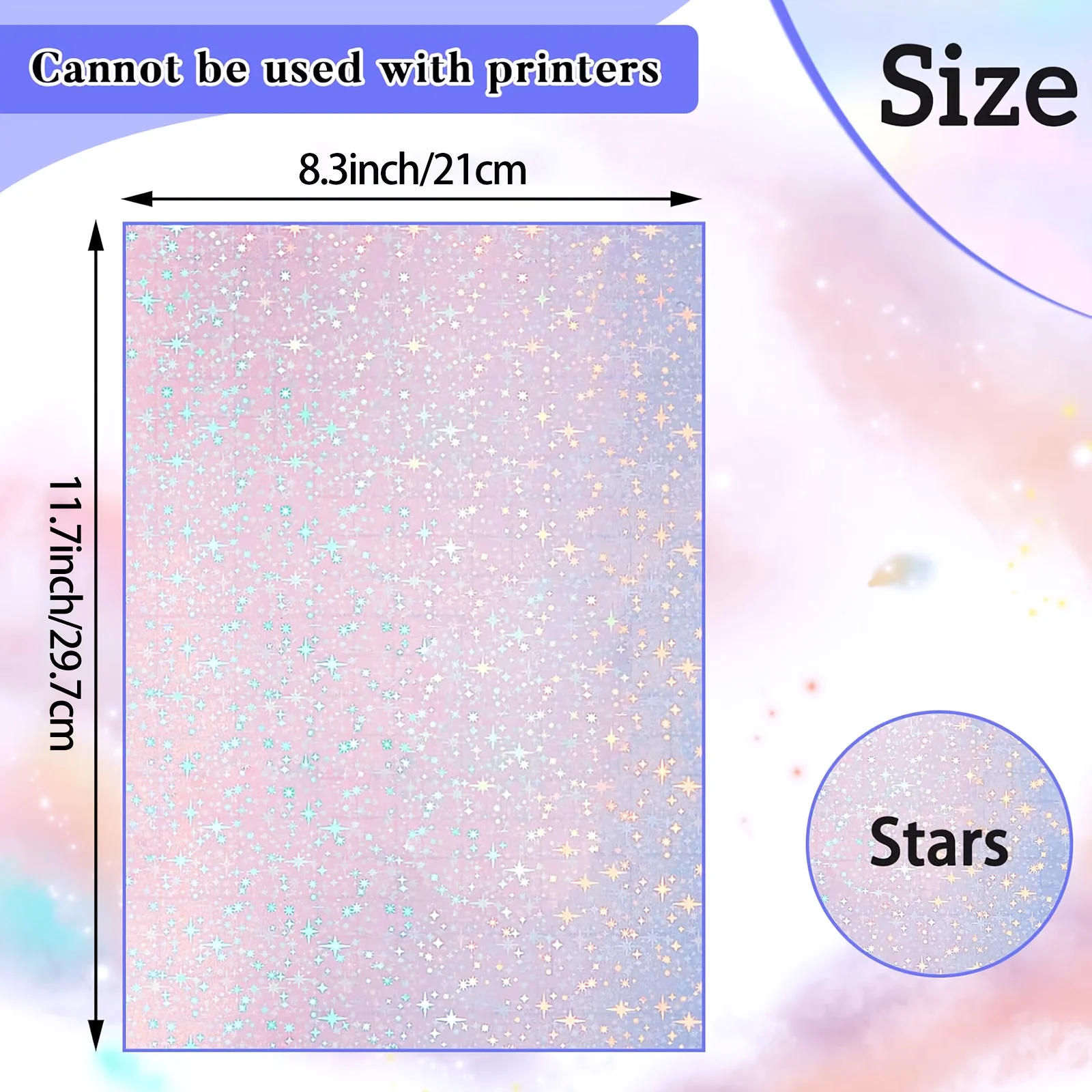 20 Sheets A4 Size Star Holographic Cold Lamination Film 8.3x11.7 Inch Clear Glitter Waterproof Sticker Film with Star Pattern