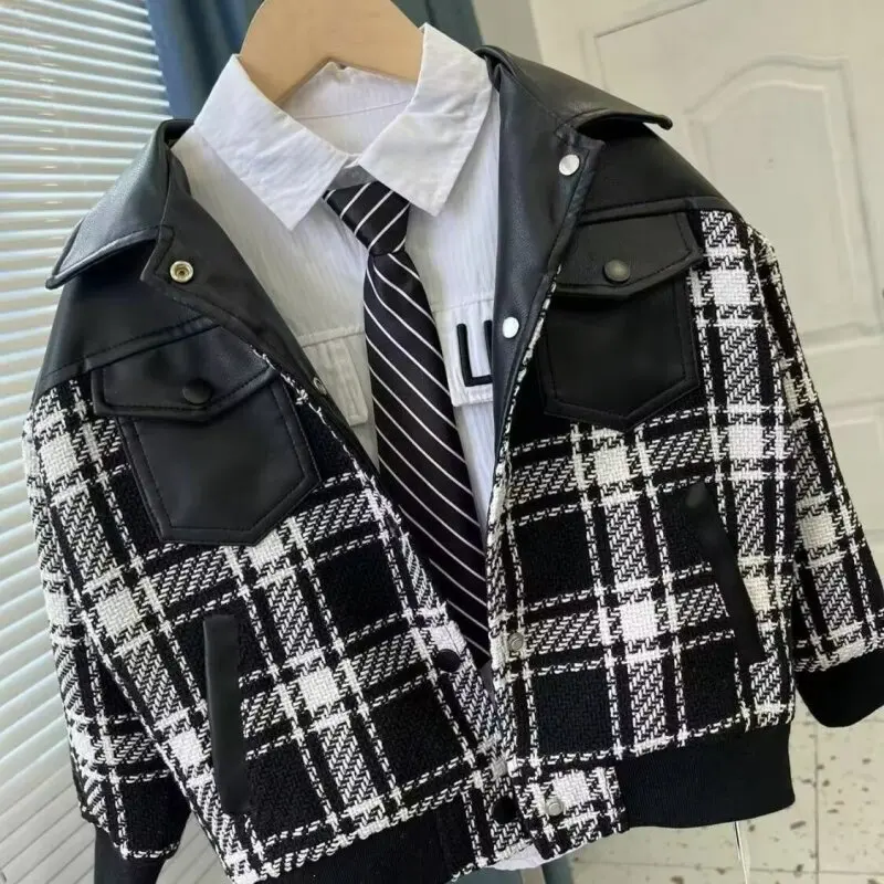 European And American Children's Fashionable Plaid Jacket With Hoodie Long Sleeves For Boys And Girls Autumn Winter Cardigan