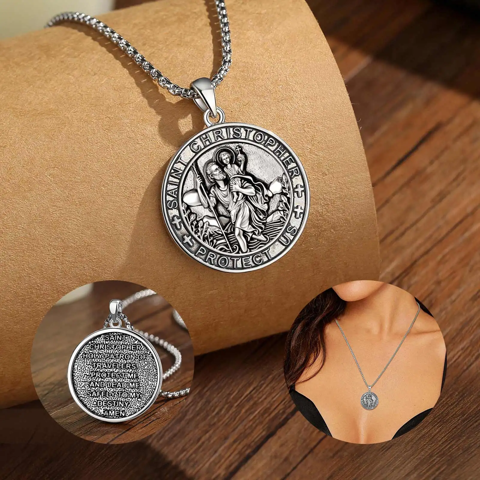 Eudora Copper Saint Christopher Necklace for Men Women Protect Us Archangel Medal Pendant Amulet Religious Jewelry Fine Gift view 3