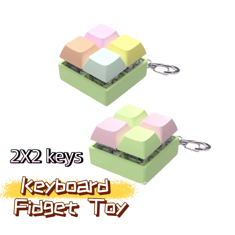 4 Key Mechanical Switch Tester Square 2x2 Fidget Keychain Toy,  Offices Study Stress Relief Fidget gift for adult & teenager