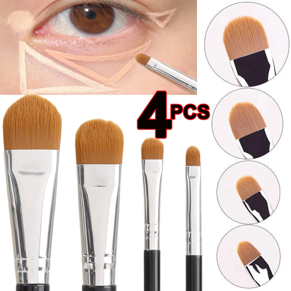 Ultra-thin Tongue-shaped Concealer Brush 4 Types Sizes Professional Liquid Foundation Cream Concealer Brushes Soft Makeup Tools