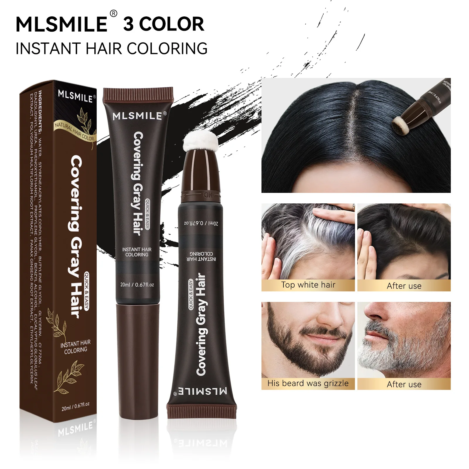 

MLSMILE One-swipe white-covering rotating liquid hair stick QUICK&EASY Covering Gray Hair Convenient coloring No Damage to Hair