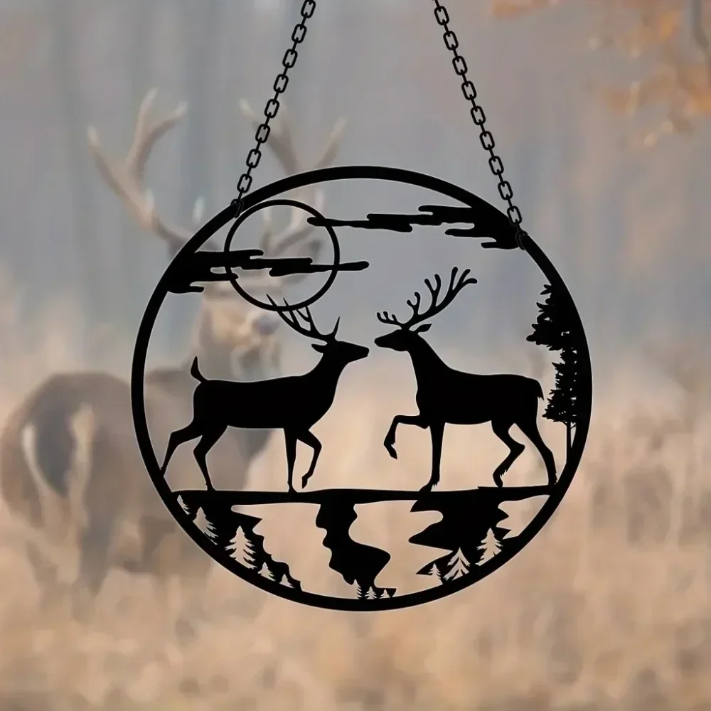 Gorgeous Metal Deer and Moon Mountain Wall Art – Stunning Hangings for Living Room. Nature-Inspired Home Beauty Delight